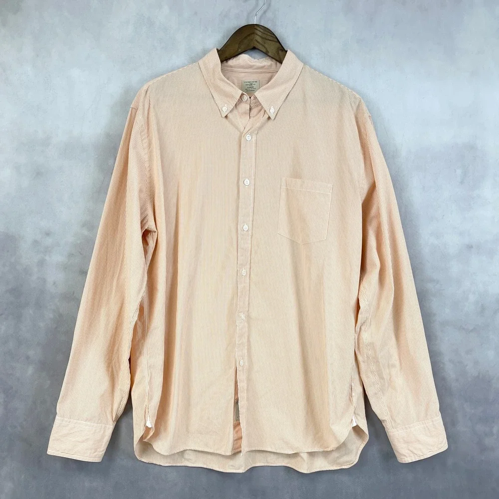 J Crew Mens Button Front Dress Shirt XL‎ 17-17 1/2 Preppy Stripe Cotton Heritage